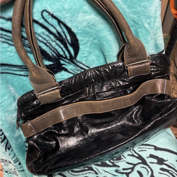 See By Chloé Black Patent Shoulder Bag with Brown Trim main image 1